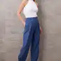 Paçası Düğmeli Yüksek Bel Pantolon