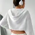 Peluş ceket kapşonlu beyaz
