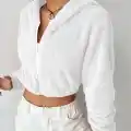 Peluş ceket kapşonlu beyaz