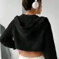 Peluş ceket kapşonlu siyah