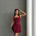 Pileli etek yelek takım bordo s255015