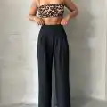 Pileli keten pantolon s255046