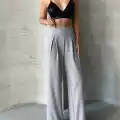 Pileli keten pantolon s255046