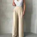 Pileli keten pantolon s255046
