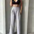 Pileli keten pantolon s255046