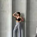 Pileli keten pantolon s255046