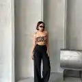 Pileli keten pantolon s255046