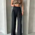 Pileli keten pantolon s255046