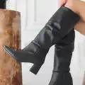 Pitay Siyah Cilt Topuklu Çizme