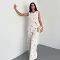 Sırt dekolteli keten beyaz tulum S1036