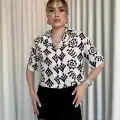 Siyah beyaz baskılı crop gömlek