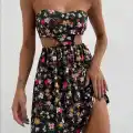 Straplez elbise baskılı