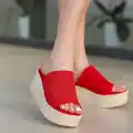 Tiona Kırmızı Triko Dolgu Topuk Terlik