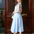 U yaka prenses elbise mavi s255101