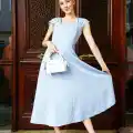 U yaka prenses elbise mavi s255101