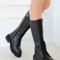 Uliza Siyah Cilt Bağcıklı Çizme