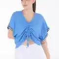 V yaka büzgülü detaylı bluz