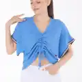 V yaka büzgülü detaylı bluz