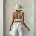 Volanlı keten şort bej s255058