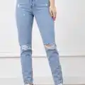 Yüksek bel yırtmaçlı mom jean pantolon