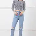 Yüksek bel yırtmaçlı mom jean pantolon