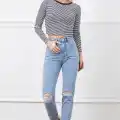 Yüksek bel yırtmaçlı mom jean pantolon