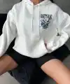 3 iplik şardonlu oversize compact kafa baskılı sweat beyaz