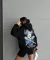 3 iplik şardonlu oversize compact kafa baskılı sweat siyah