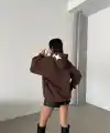 3 iplik şardonlu oversize compact out of baskılı sweat kahve