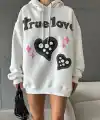 3 iplik şardonlu oversize compact true baskılı sweat Beyaz