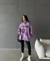 3 iplik şardonlu oversize compact true baskılı sweat mor