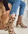 Birta Leopar Cilt Streç Topuklu Bot
