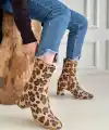 Birta Leopar Cilt Streç Topuklu Bot