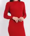 Bisiklet yaka kırmızı triko elbise