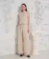 Broşlu yelek pantolon takım bej s255821