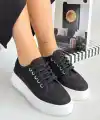 Carin Siyah Keten Bağcıklı Spor Ayakkabı