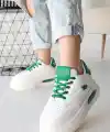 Chris Beyaz Cilt Yeşil Detaylı Bağcıklı Spor Ayakkabı