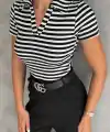 çizgili kaşkorse v yaka tişört siyahbeyaz