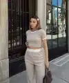 Crop pantolon biyeli takım bej