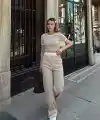 Crop pantolon biyeli takım bej