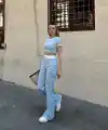 Crop pantolon biyeli takım mavi
