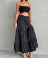Fırfırlı brodeli astarlı uzun etek siyah s255047
