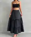 Fırfırlı brodeli astarlı uzun etek siyah s255047