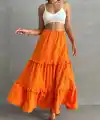 Fırfırlı brodeli astarlı uzun etek turuncu s255047