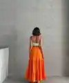 Fırfırlı brodeli astarlı uzun etek turuncu s255047