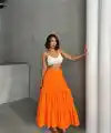 Fırfırlı brodeli astarlı uzun etek turuncu s255047