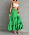 Fırfırlı brodeli astarlı uzun etek yeşil s255047