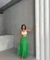 Fırfırlı brodeli astarlı uzun etek yeşil s255047
