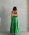 Fırfırlı brodeli astarlı uzun etek yeşil s255047