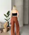 Flamlı kahve pantolon